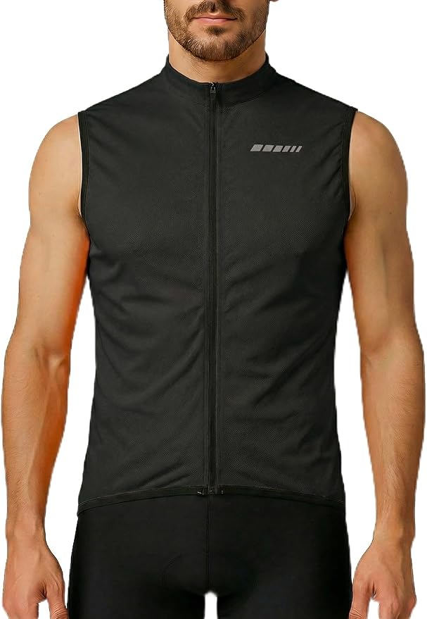 qualidyne Men’s Sleeveless Cycling Jersey, Full Zip, Quick-Dry Breathable Lightweight Knit, 3 Rear Pockets