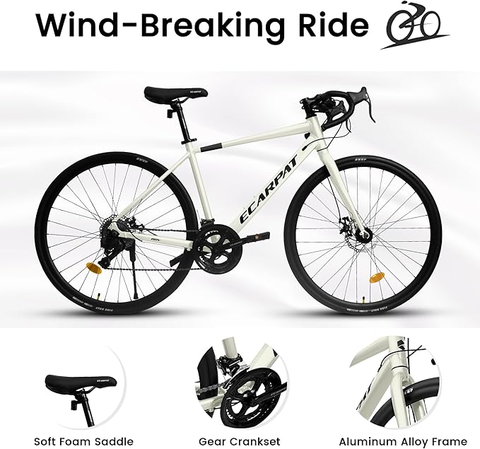 700C Lightweight Aluminum Road Bike, 16-Speed Racing Bicycle with Disc Brakes, Hybrid Commuter Bike for Men and Women, Perfect for City Roads and Outdoor Cycling