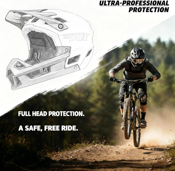 BATFOX Full Face Mountain Bike Helmet for Men Women Adult Helmet Downhill DH BMX MTB