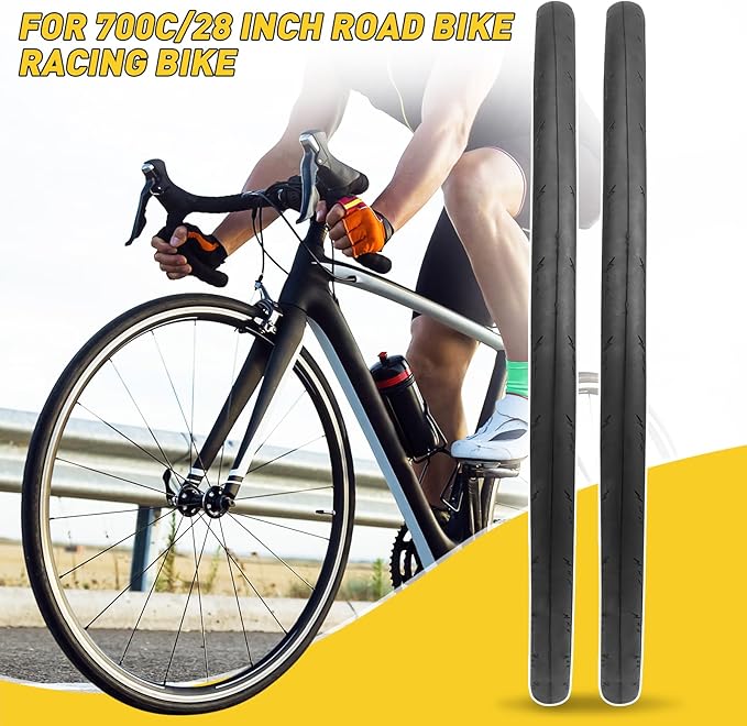 WEEROCK Two Pack 700C Road Bike Tire 700 X 25/700 X 28 Racing Bicycle Tire with 2 Pack Inner Tubes 45mm Presta Valve, Replace Bike Tyres, Black