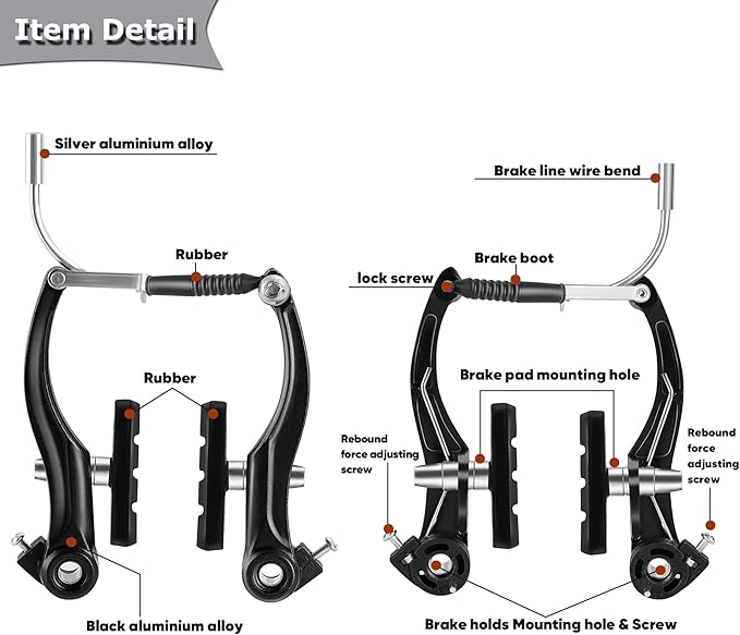 Bike Brakes Set, Complete Brake kit for Most Bicycles Mountain Bike, Front and Rear Bike MTB Hybrid Brake, Callipers Cables Lever Kit, Multi-Tool Wrenches - Black