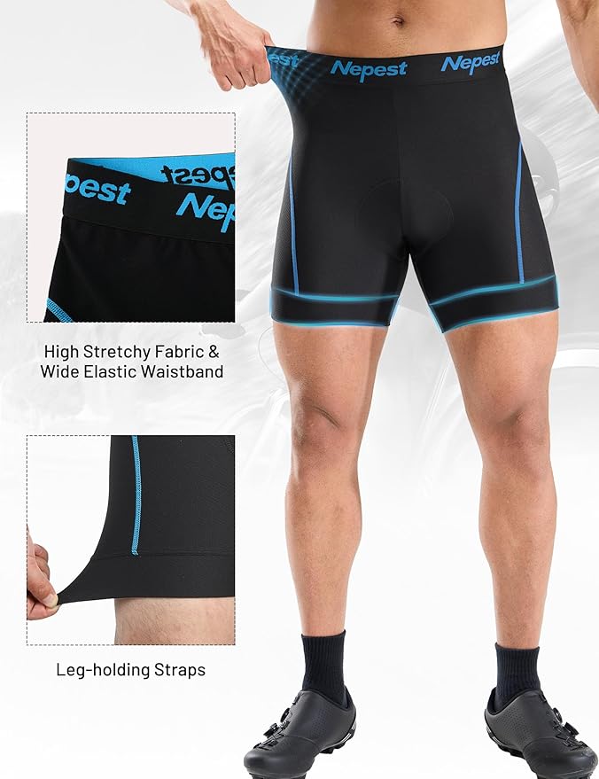 Nepest Mens Cycling Underwear 4D Padded Bike Shorts MTB Liner Mountain Bicycle Tights for Riding