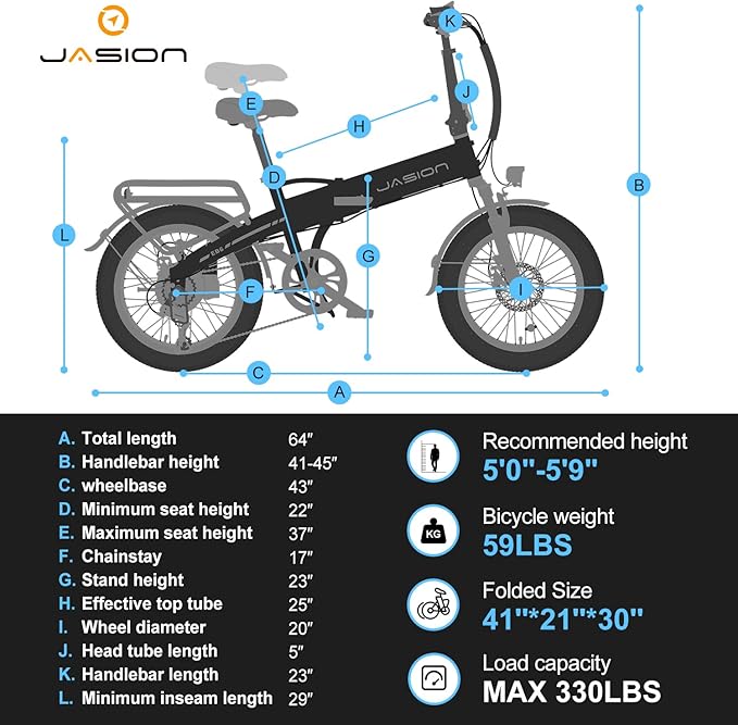Jasion Electric Bike for Adults, 1000W Peak Motor Foldable Ebike, Aluminum 20'' Fat Tire Electric Bicycle Built-in 48V Removable Battery, EBS Commuter E Bikes up to 23 MPH & 45 Miles Max Range