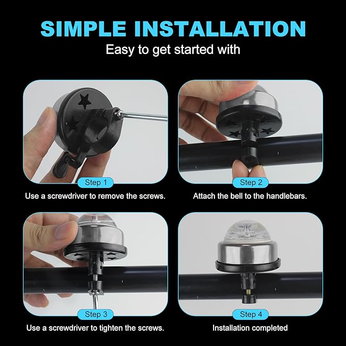 Pack of 2 Aluminum Alloy e-Bike Accessories for Adults | Compass Bicycle Bell & Loud Bike Horn Fits in 22.2mm Handlebars | Must Have Accessory for Men & Women for Mountain & Road