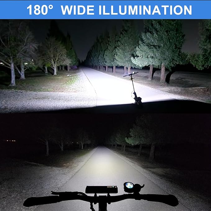 Bike Lights, 17 LED 4800 Lumen Bicycle Light with 4 Modes, 10000mAh USB Rechargeable Bike Light, Bike Headlight with Digital Power Display, Wide Beam Bike Lights for Night Riding