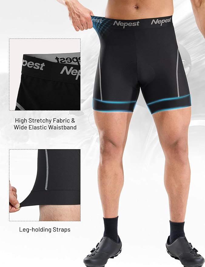 Nepest Mens Cycling Underwear 4D Padded Bike Shorts MTB Liner Mountain Bicycle Tights for Riding