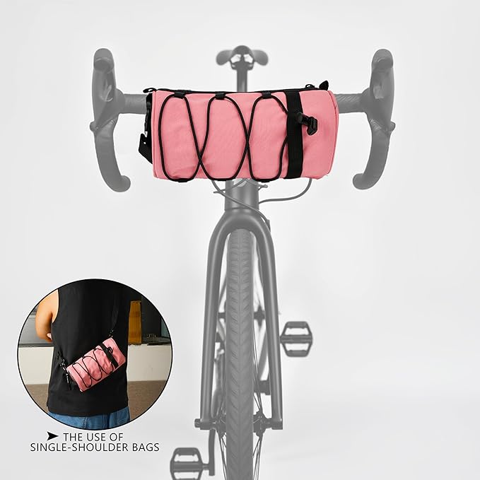 Bike Handlebar Bag for Bicycle, Nylon Cycling Front Bag with Side Pockets and Elastic Cord, Compact Storage Pouch for Commuting, Travel and Daily Riding