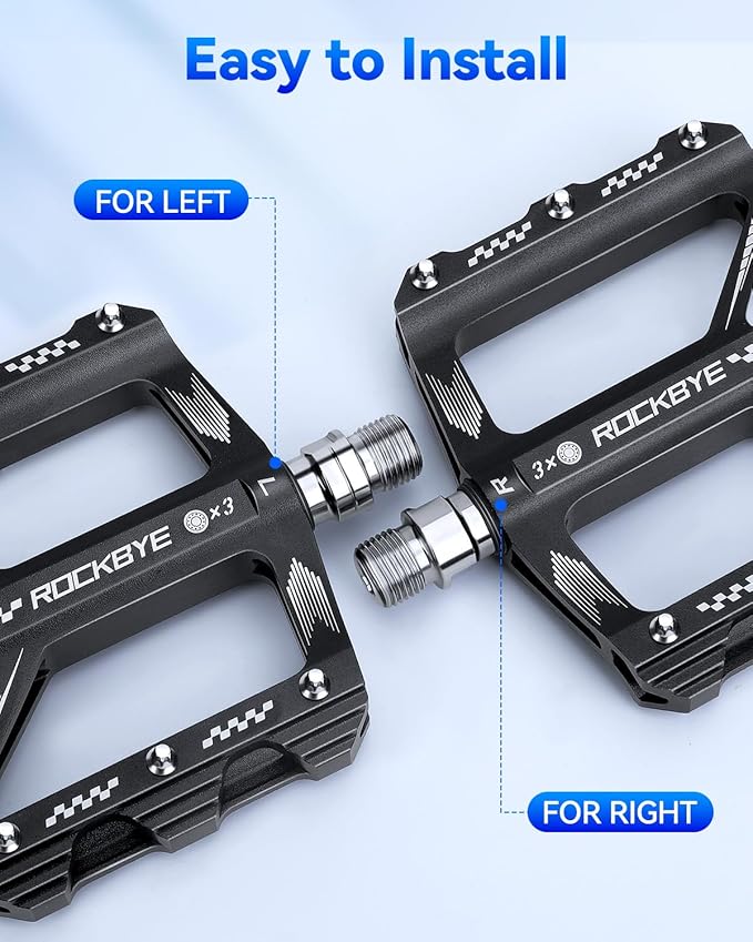Bike Pedals- 9/16" Lightweight Mountain Bike Pedals with 3 Sealed Bearings Non-Slip Wide Platform,Easy Installation Bicycle Pedals for Road Mountain BMX MTB Bike