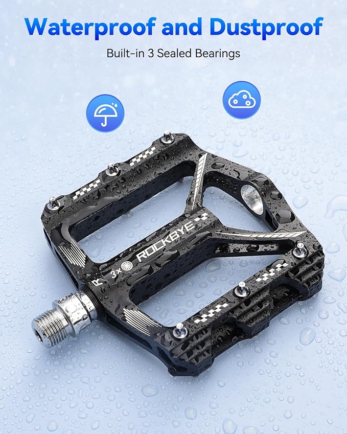 Bike Pedals- 9/16" Lightweight Mountain Bike Pedals with 3 Sealed Bearings Non-Slip Wide Platform,Easy Installation Bicycle Pedals for Road Mountain BMX MTB Bike
