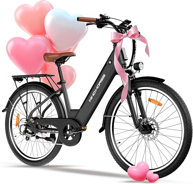 WINDHORSE 26" Electric Bike for Adults 20MPH & 30-50 Miles Range, Shimano 7-Speed, 468WH Removable Battery Commuter Ebike with 750W Peak Motor, Front Suspension, Rear Rack, Fenders, UL2849 Certified