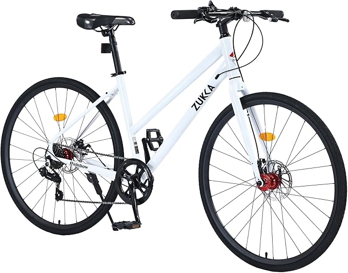 ZUKKA 700C Road Bike for Adult Shimano 7 Speed Road Bike Hybrid Road Bicycle Carbon Steel Frame/Dual-Disc Brakes/Multiple Colors