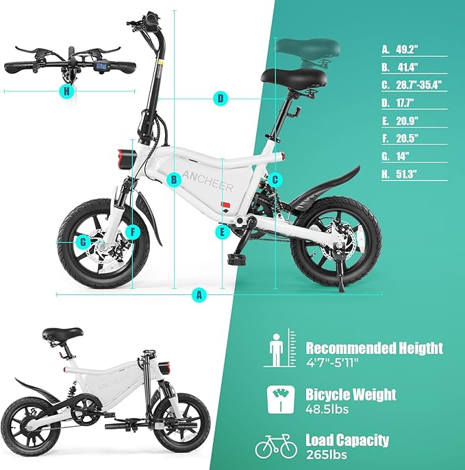ANCHEER Folding Electric Bike for Adults, 374Wh Ebike, 20MPH Electric Bikes, 14" Foldable Electric Bicycle, 20-50 Miles Electric Bikes, E Bike, LCD Display, Dual Suspension, UL2849 Compliant