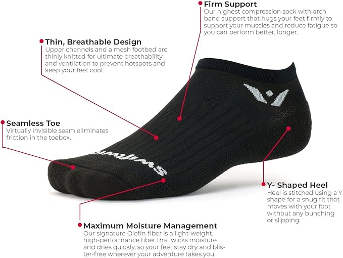 Swiftwick- ASPIRE (3 Pairs) No-Show Running Socks, Cycling Socks, Compression Fit