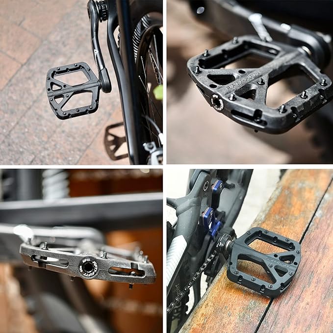 FIFTY-FIFTY Mountain Bike Pedals, Non-Slip MTB Nylon Composite, 9/16" Bicycle Pedals, Lightweight and Wide Flat Platform