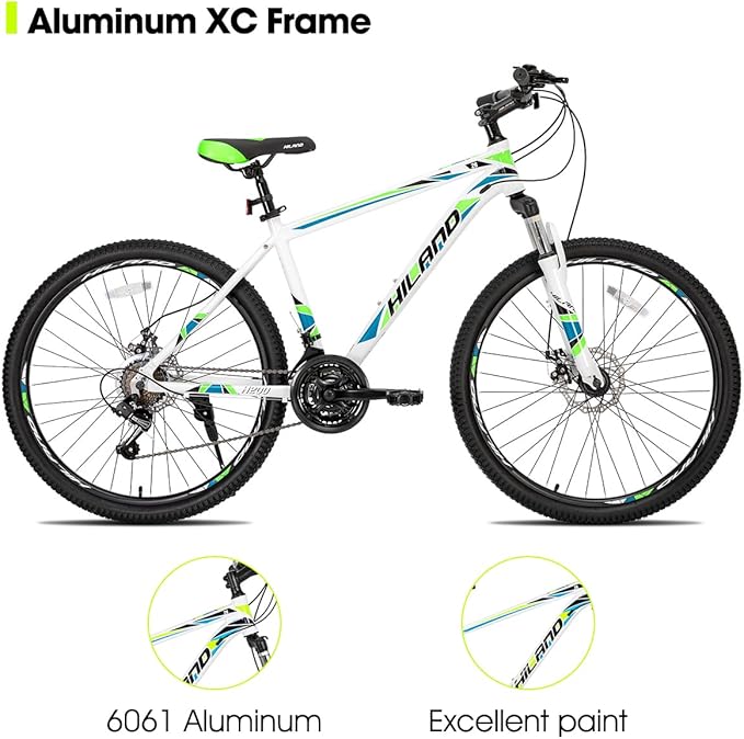 HH HILAND 26'' Mountain Bike, 3 6 Spokes, 21 Speeds Drivetrain, Aluminum Frame 26 Inch Wheels, Disc-Brake Bike for Men Women Men's MTB Bicycle