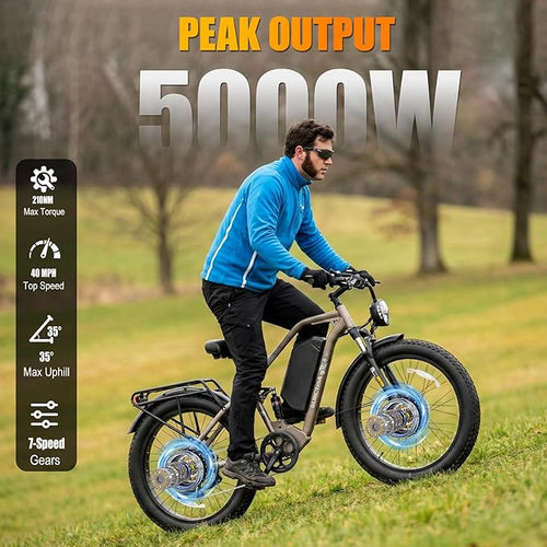 2026 Upgraded Dual Motors AWD Electric Bike for Adults 5000w/3000W/1500W Motor Dirt Ebike 40MPH/30MPH 52V/48V 30Ah/20Ah Battery Up to 90 Miles Long Range 26" Fat Tire Bicycle for Commute Mountains