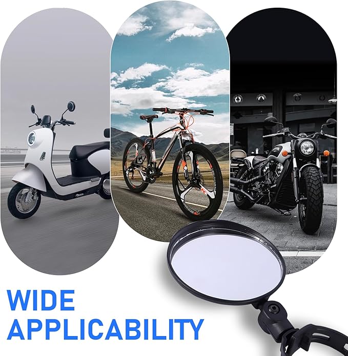 2 PCS Bike Handlebar Mirror, Scratch Resistant Bike Rear View Mirror Glass, Adjustable and Rotatable Bike Mirror Handlebar Mount (Black)
