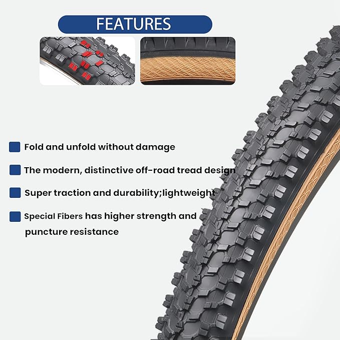 Hycline Mountain Bike Tire: 20/24/26/27.5-inch Folding Replacement High-Performance Wear-Resistant Bicycle Tires for MTB Off-Road Bike