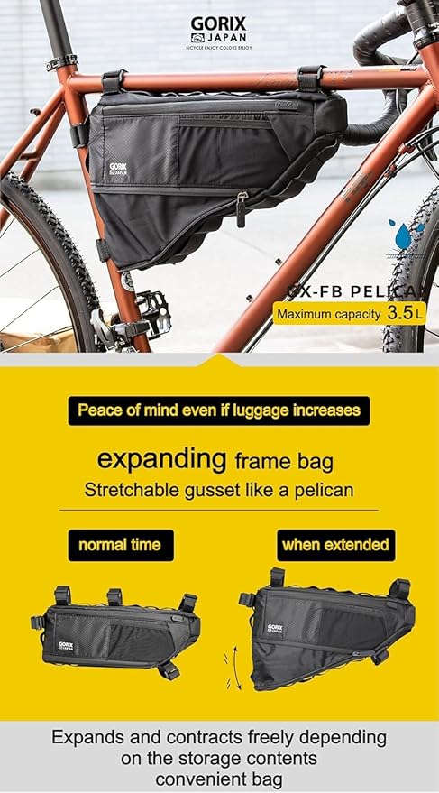 GORIX Bike Triangle Bag Frame Bag Top Tube Bag Expandable 3.5L Waterproof Cycling Road Mountain Bicycle (GX-FB PELICAN)