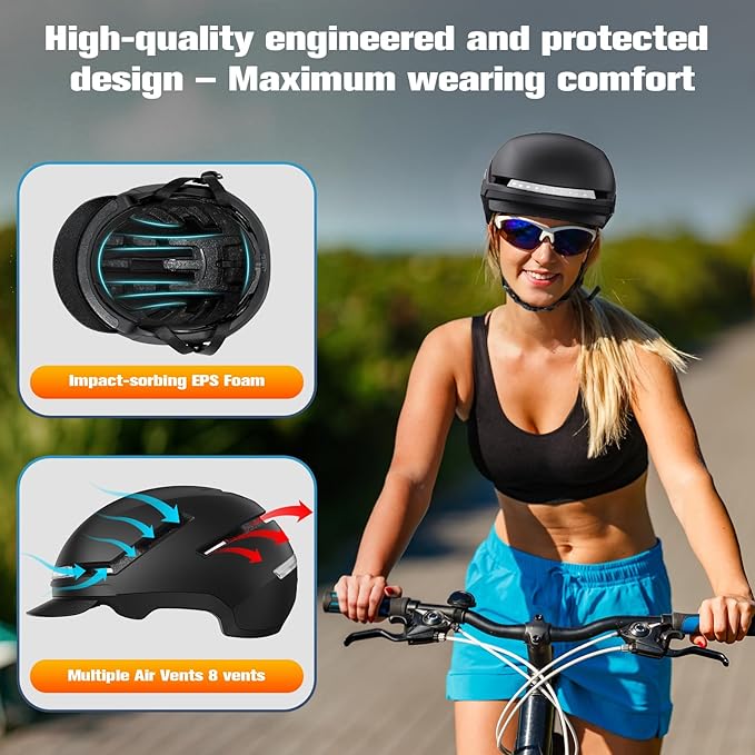 Shinmax Bike Helmet with Turn Signals, NTA Certified up to 45km/h, Bicycle Helmet for Men Women with USB Rechargeable Rear Light, Viser, Cycling Helmet for E-Bike & S-Pedelec,Scooter, Commuter, Adults