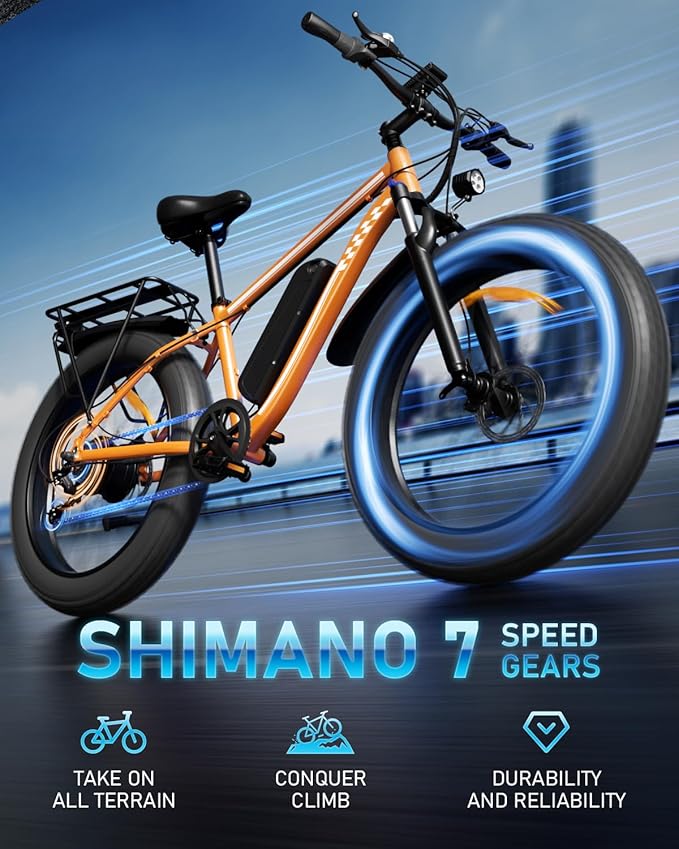 [UL Certified] Electric Bike for Adults with Peak 1500W Brushless Motor, 48V 15AH 35-60 Miles Battery Electric Bicycle, 26" Fat Tire Mountain Bike 28MPH 7 Speed Gears Ebike for Work,Off Road
