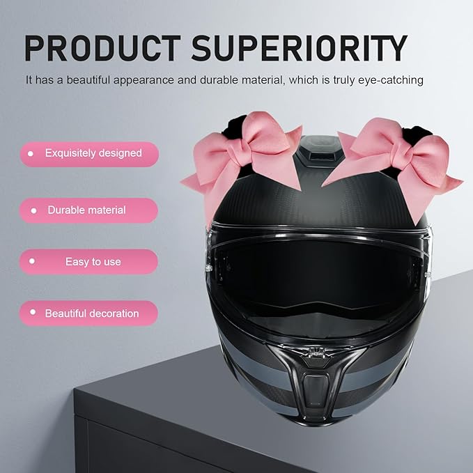 2 PCS Bow Cat Ears Helmet Decorations, Cute Plush Cat Ears Helmet Decor, Fun Detachable Decorative Accessories for Helmets, Universal for Motorcycle Bicycle Scooter Helmets (Pink)