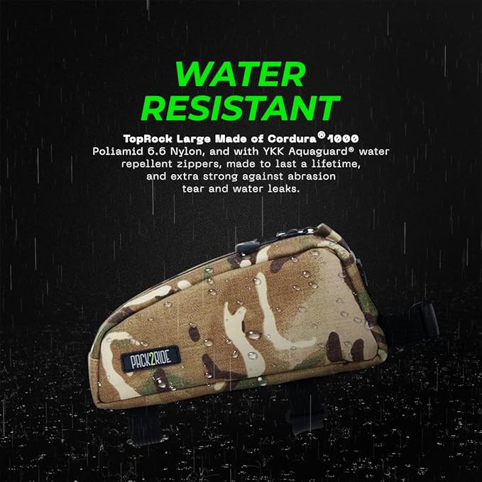 Toprock Frame Bag - Water Resistant, Durable Cordura Fabric & Bicycle Daily Essentials Holder - TopTube, Frame Storage, Bikepacking for Road, Gravel Cycling - Multicam Camo (1 L)