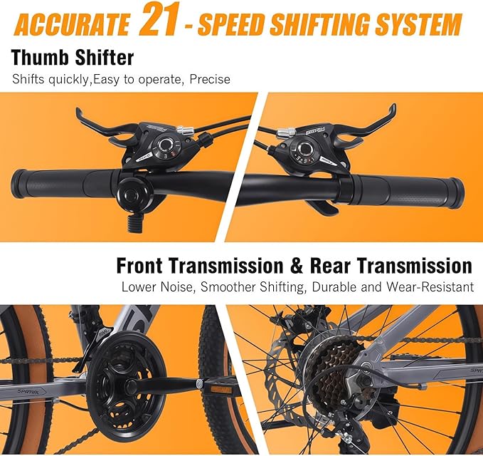 SPATIAL Mountain Bike, 20/24/26/27.5/29 inch Outdoor Cycling Bike,21/8 Speed Lightweight Aluminum Frame | Dual Disc Brakes,Adjustable Ergonomic Seat for Men Women Adult Teens