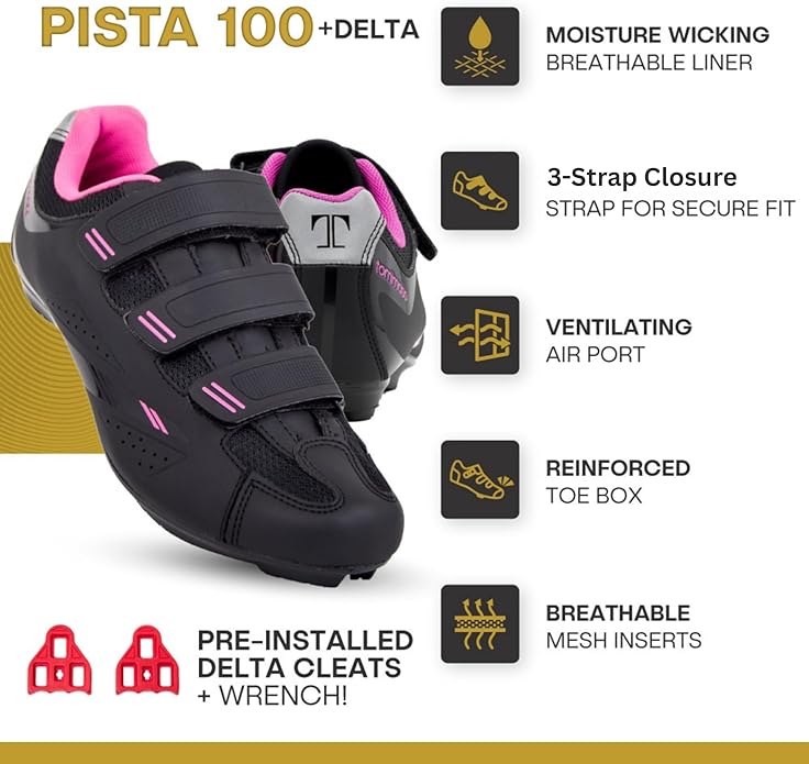 Tommaso Pista 100 SPD & Peloton Shoes for Women—Ready to Ride with Peloton Delta Cleat or SPD Cleats for Various Indoor Bikes—Explore Vareity Cycling Shoes & Bike Accessories
