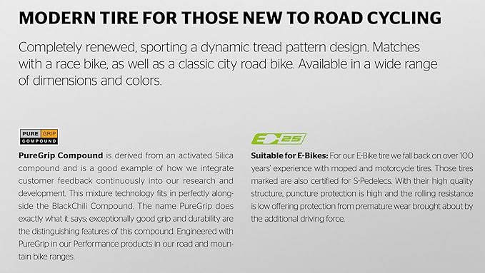 Continental Ultra Sport III - Road Bike Tire | Versatile Road Tire with Modern Tread Design - E25 Ebike Rated - PureGrip