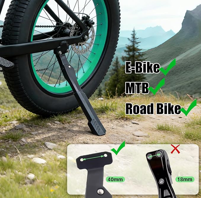 Heavy Duty Bike Kickstand, 2 Holes Rear Mount 24-29 Inch Aluminum Bicycle Kick Stand with Non-Slip Base, 176LBS Max Load for Mountain Bike, E-Bike, Road Bike