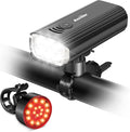 Ascher USB Rechargeable Bike Light Front and Back, Super Bright 1000 Lumens Bicycle Headlight and Compact Tail Light, 4 Light Modes, Large Capacity Battery Bike Lights for Night Riding Road Mountain