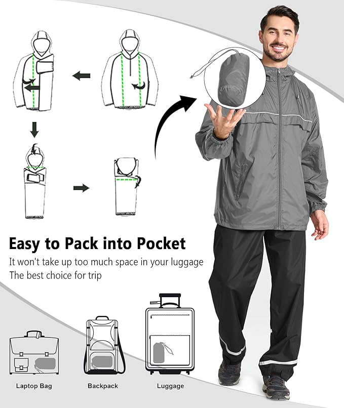 GEEK LIGHTING Rain Jacket Men Lightweight Waterproof Jackets Packable Windbreaker Hooded Raincoat for Golf Cycling Outdoor