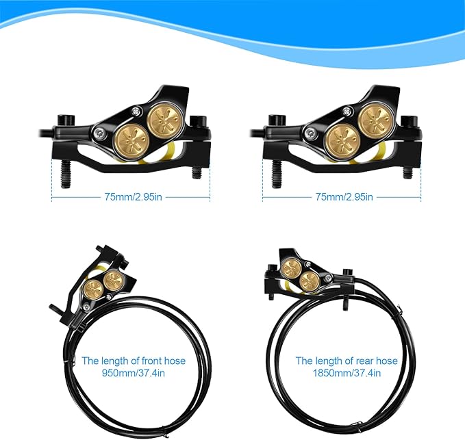 4 Pistons E-Bike Electric Power-Off Hydraulic Disc Brake Set for 2-PIN, 610NM Dry Braking Force, Aluminum Alloy Brake Lever with 180mm Rotors for Mountain Bike, Road Bike