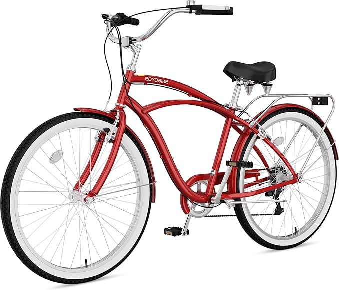 MOPHOTO 24" 26" Adult Bike 7-Speed Beach Cruiser Bike for Adults, Rear Rack, Fenders, Step-Through or Classic Frame