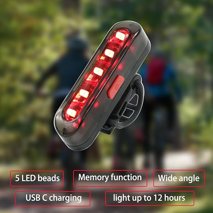 Bike Tail Light, Bicycle Rear Lights USB-C Rechargeable LED Cycling Safety Flashlight with 4 Light Mode for Road Mountain Night Riding & Adults Men Women