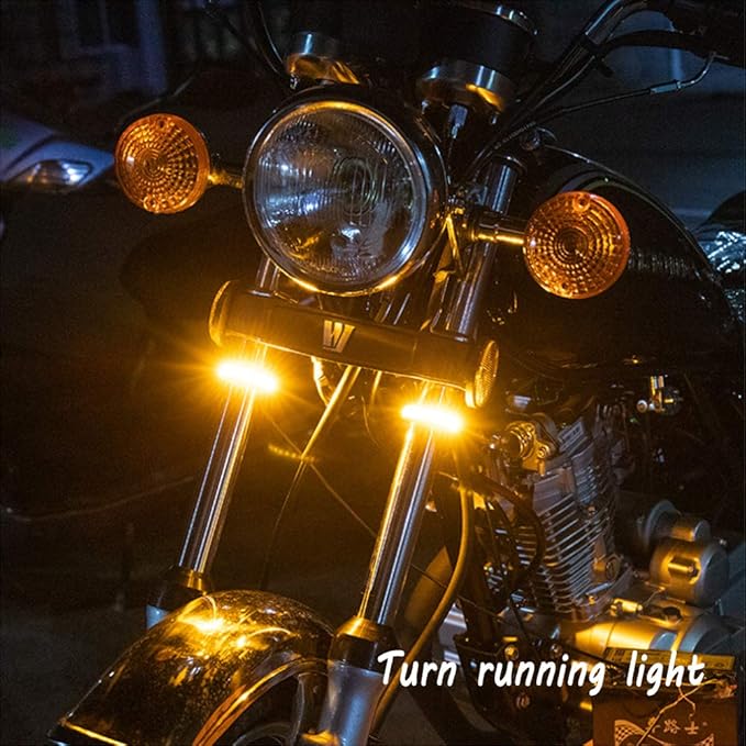 2PC Flexible Switchback Dual-Color White & Amber Motorcycle LED Fork Turn Signal Blinkers DRL Daytime Running Light Waterproof Adjustable Stips Bars kit Universal Fit Motorbike (39mm-70mm)