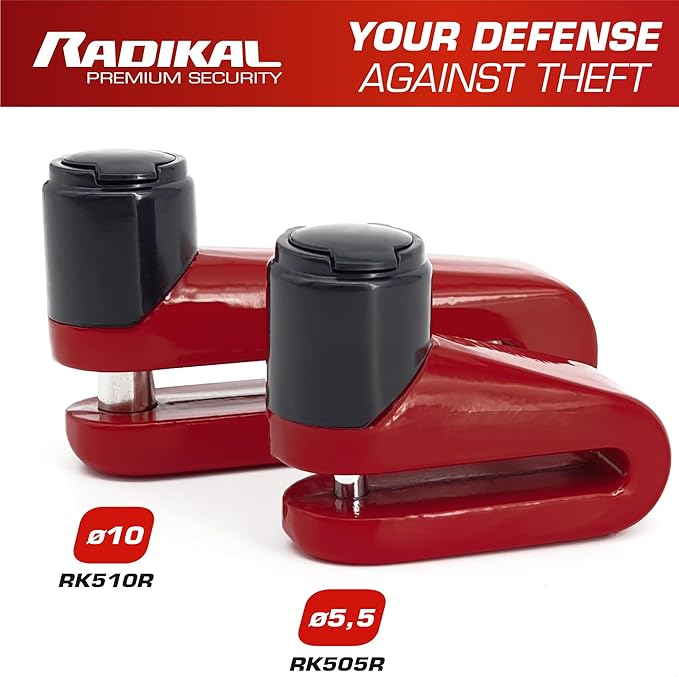 RADIKAL RK510R Motorcycle Disc Lock, ø10mm Safer, More Visible, More Deterrent, Compact Security, Effective and Deterrent Universal Anti Theft Wheel Brake Disk Lock for Motorbike Scooter Electric Bike