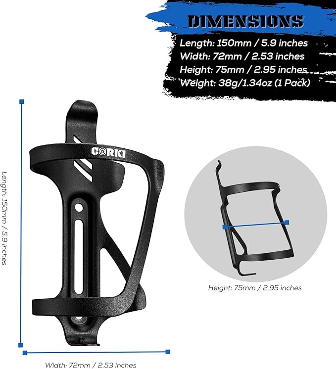 Corki Cycles Right Side Load Water Bottle Cage, Side Entry Bike Water Bottle Holder for Road & Mountain Bikes - 2 Pack - Black-Aluminum Alloy