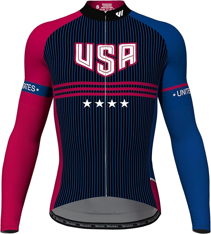 Lo.gas USA Cycling Jersey Men Short Sleeve Bike Biking Shirts American Flag Road Bicycle Clothing Full Zip with Pockets