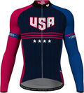 Lo.gas USA Cycling Jersey Men Short Sleeve Bike Biking Shirts American Flag Road Bicycle Clothing Full Zip with Pockets