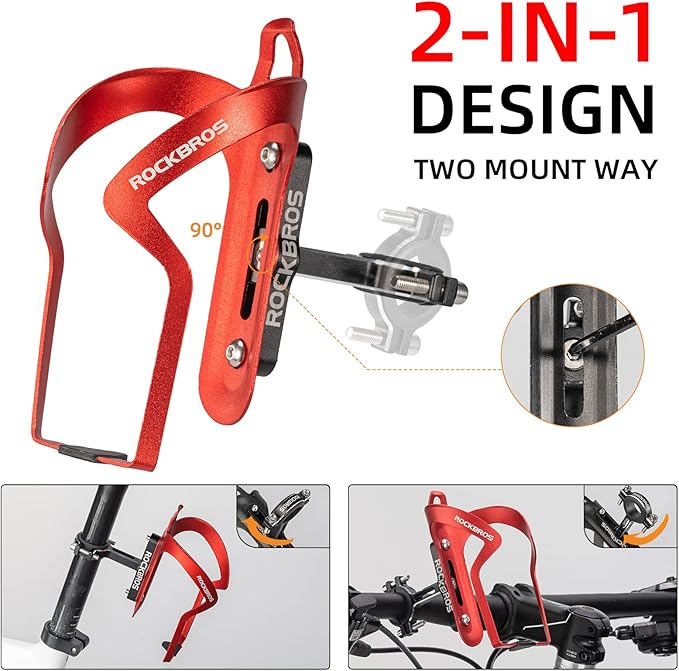 ROCKBROS Bike Cup Holder,2-in-1 Bicycle Bottle Bracket Aluminum Alloy Water Bottle Cages,Universal Rotation Cup Drink Holders for Bike Handlebars,Motorcycle,MTB,Boat,Walker,Wheelchair,Stroller，Orange