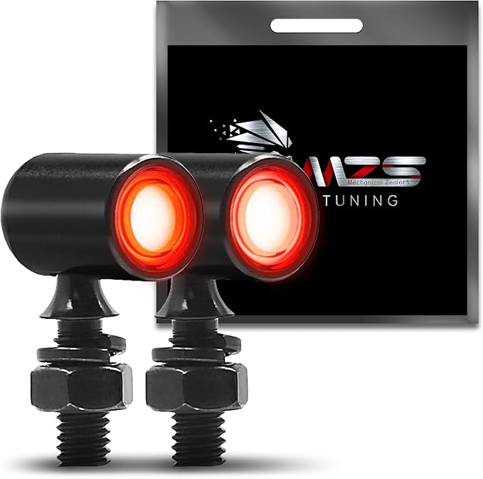 MZS Motorcycle Front LED Turn Signals, Red Light Mini Brake Tail Light Blinkers, Minimalist Design, Universal 6mm Screw Suitable for 6mm/8mm/10mm Hole Compatible with Most Family Motorcycles