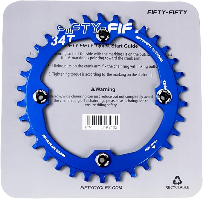 FIFTY-FIFTY Round 104BCD Chainring, 30T 32T 34T 36T Narrow Wide Mountain Bike Chainring, Single Chainring for 9/10/11-Speed with 4 Alloy Chainring Bolts for MTB
