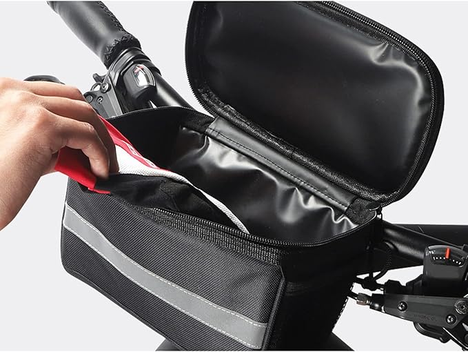 traderplus Bike Handlebar Bag Bicycle Front Basket Scooter Bag Insulated Cooler Storage Pouch Road Mountain Cycling Pack Cycling Accessories with TPU Touch Screen & Reflective Stripe