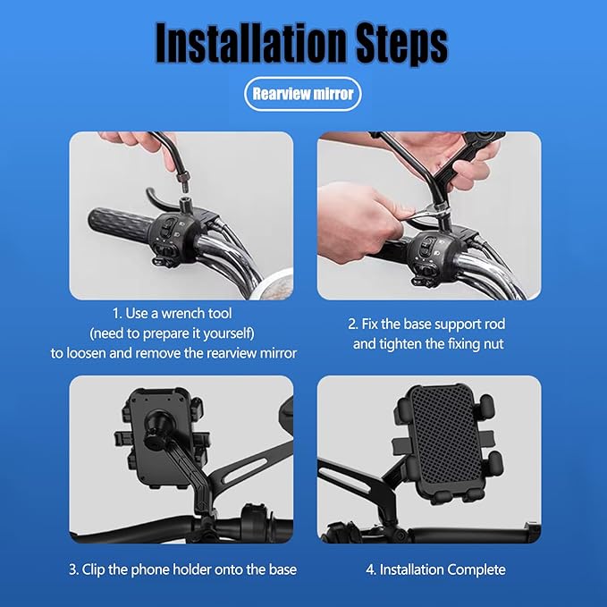 Motorcycle Phone Mount for Yamaha TT R 110 2008-2024, Bike Phone Holder Motorcycle Cell Phone Holder, Quick Install Anti-Shake Motorcycle Phone Mount Holder,A Rearview Mirror Style