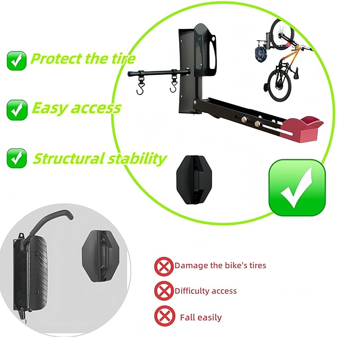 Bike Wall Mount Rack - Space Saving Vertical Bicycle Storage Holder for Mountain, Road, Kids Bikes Garage Organization with Anti-Scratch Protection & Easy to Install (Max 70lbs) (1Pack)