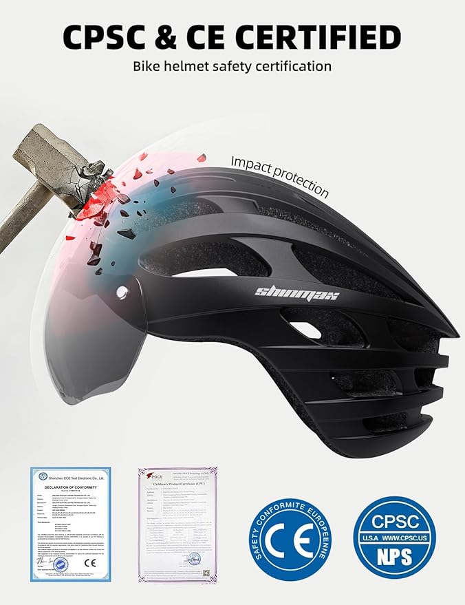 Shinmax Bike Helmet with USB Rechargeable Light & Detachable Magnetic Goggles UV Protective, Bicycle Helmet Men Women Mountain Road Adjustable Adult Cycling Helmet (WT-049)