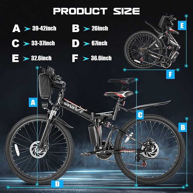Vivi Electric Bike for Adults, 1000W Peak Folding Electric Mountain Bike 26'' Commuter Ebike 22MPH Foldable Ebike Adult Electric Bicycles with Battery, Dual Shock Absorber, SGS Certified to UL2849 | 750W Peak, Commuter Ebike, 22MPH, Removable Battery, ...