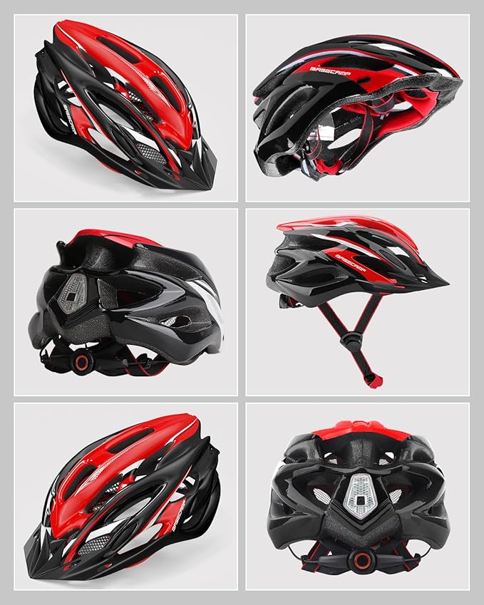 Basecamp Bike Helmet for Women Men with LED Safety Light Removable Sun Visor Lightweight Bicycle Helmet Adjustable Breathable Mountain & Road Cycling Helmets for Adult